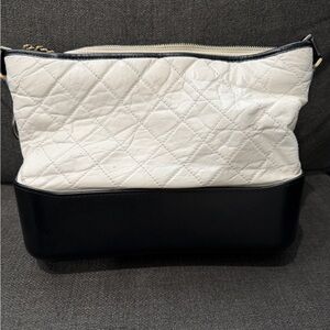 CHANEL Quilted White and Black Shoulder Bag